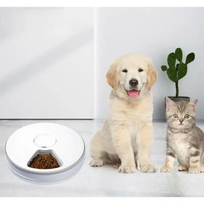 Practical 24H Automatic Pet Feeder - Round 6 Grids 6 Meals Timing Electric Dry Food Dispenser for Cats & Dogs Essential Supplies