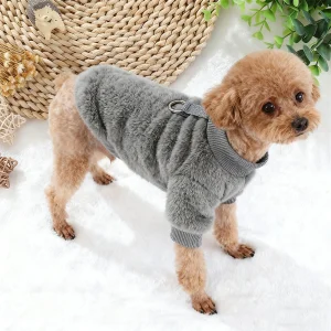 Pure Color Plush Pet Sweatshirt Autumn Winter Soft Fabric Comfortable Fit for Small Dogs And Cats without Cap Traction Ring