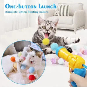 Cat Toys Interactive Shooting Training Toys Pet Kitten Creative Mini Shooting Gun Game Plush Ball Toys Suitable for Home Play