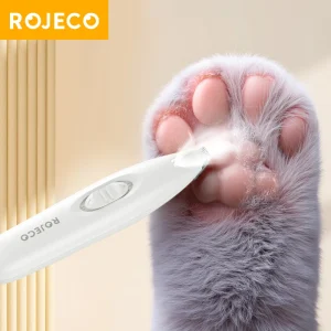 ROJECO Pet Electric Clipper For Dog Cat Claw Hair Trimmer Rechargeable Pets Dogs Foot Haircut Grooming Shaver With LED Light