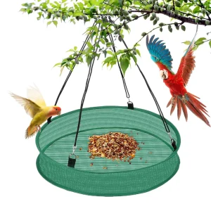 Hanging bird feeder bird feeding net outdoor Finch bird food Catcher Tray Spill Proof parrot food container For Backyard Garden
