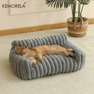 KEMORELA 1PC Striped Cat Sofa Bed Soft Polyester Pet Bed Breathable for All Seasons Suitable for Small to Medium Catsor Sleeping