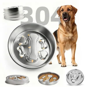 Stainless Steel Dog Slow Feeder Food Bowl, Metal Non-Slip Lick Plate,Puzzle Maze Dish for Small & Medium Sized Breeds