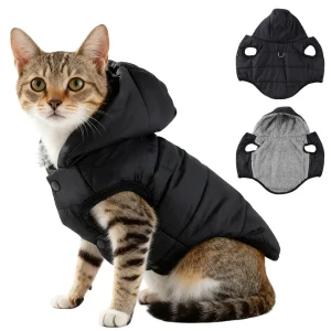 Waterproof Pet Cat Hoodie Jacket For Small Medium Cats Winter Warm Fleece Kitten Costume with D-ring Sphynx Coat Pug Clothing