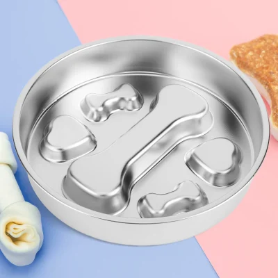 Stainless Steel Dog Bowl Pet Dog Slow Feeder with Non-Slip Mat Dog Water Bowl Anti-Choking Pet Bowl for Small & Medium Dogs