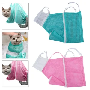 Mesh Cat Bathing Bag Restraint Bag Adjustable Multifunctional Cat Shower Net Bag for Pet Wash Shower Ears Clean Nail Trimming