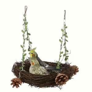 Natural rattan bird cradle - suitable for parrots, parrots, peacocks and small parrots - comfortable perching toys, pet bird