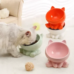Tilted Elevated Ceramic Cat Bowl Cute Anti Black Chin Pet Feeder Water Bowl Neck Protection Dog Bowl For Small Pets Pet Supplies