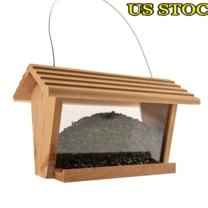 Red Cedar Hopper Bird Feeder 3lb Capacity Weatherproof Squirrel Proof Attracts Cardinals Chickadees Goldfinches Handcrafted