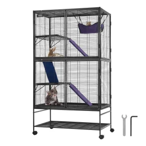 SucceBuy 64.6" Rolling Metal Ferret Cage Large 4-Tier Critter Nation Cage Small Animal Cage for Rats Hamster Guinea Chinchilla