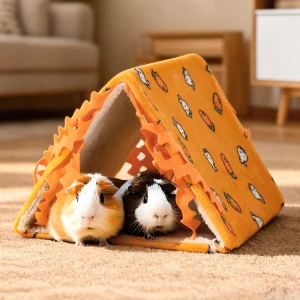 Washable Guinea Pig Triangle Hammock Tunnel Bed with Curtains Cozy Hamster Hideout Fit for Small Animals Hamster Chinchilla Bunn