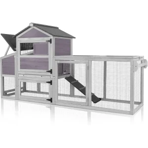 Chicken Coop for Outdoor, Poultry Cage with Wheels, Nesting Box, Leakproof Pull-on Tray, and Asphalt Waterproof Roof