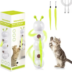 Intelligent Motion Activated Teasing Cat Toy With Tail Automatic Emerging from The Hole Wack A Worm Post Toy for Indoor Cats