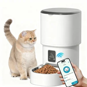 4L WIFI Button Automatic Cat Feeder Intelligent Cat and Dog Pet Feeder Smart Pet Cat Food Dispenser Pet Feeder(No 5V 1A plug)