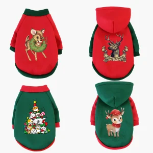 Christmas Pet Hooded Sweatshirt Costume Cat & Dog Winter Warmth Fashion Hooded Sweater fit Chihuahuas French Bulldog